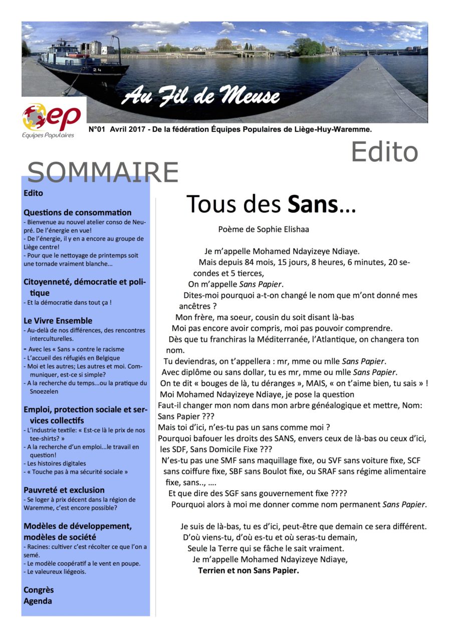 Première page de la publication « Au fil de Meuse » - Avril 2017